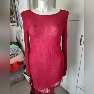 Chico's asymmetrical Red Overdress/ Tunic Semi Sheer Sz 2 8-12 Best Fit Unique